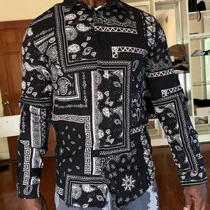 Zara Man Black Paisley Bandana Print Button Down